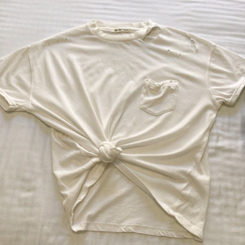 We the Free Distressed Boyfriend Pocket Tee White Sz XS